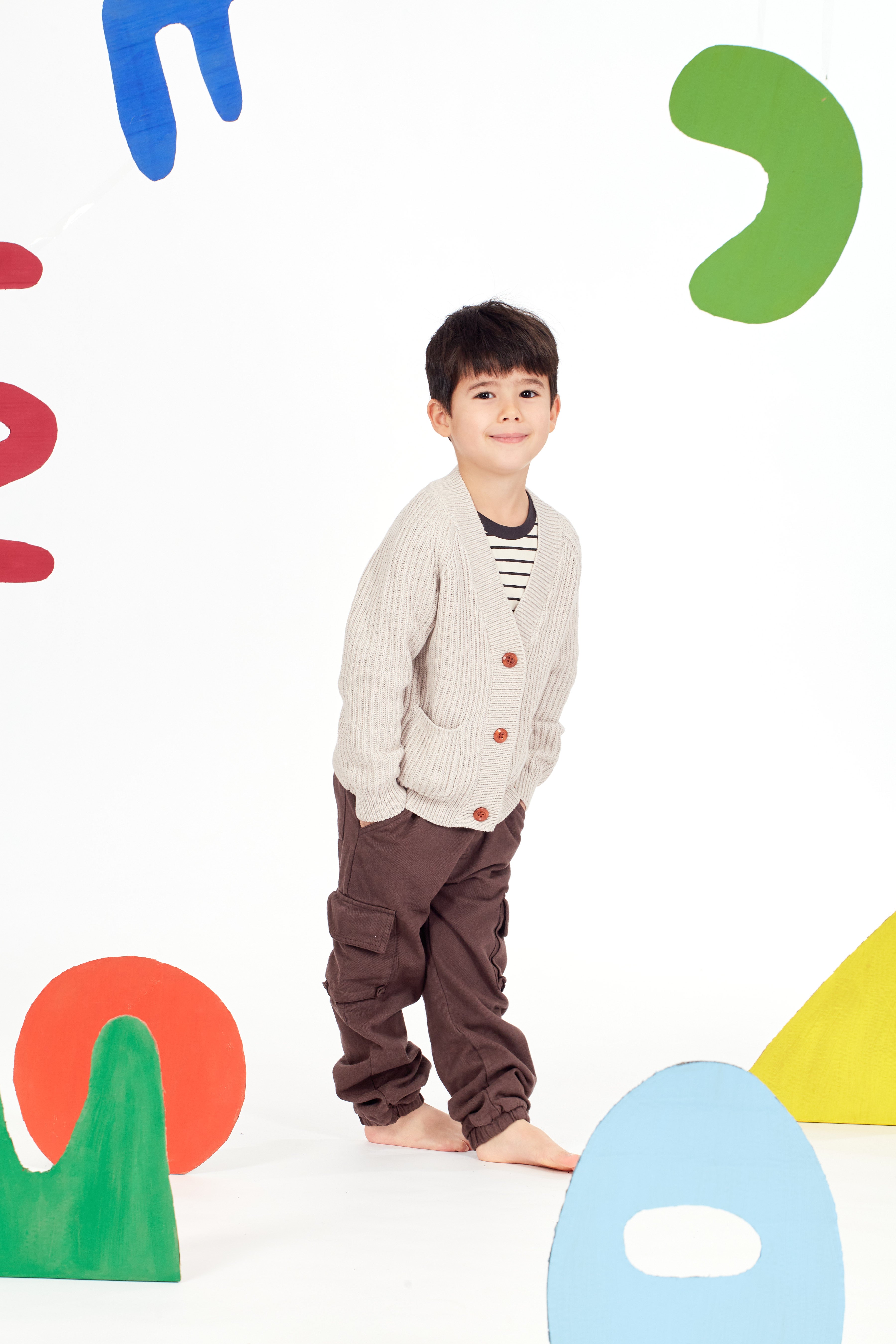 Kinder-Strickjacke aus reiner Bio-Baumwolle wie Wolle "Cream Melange"