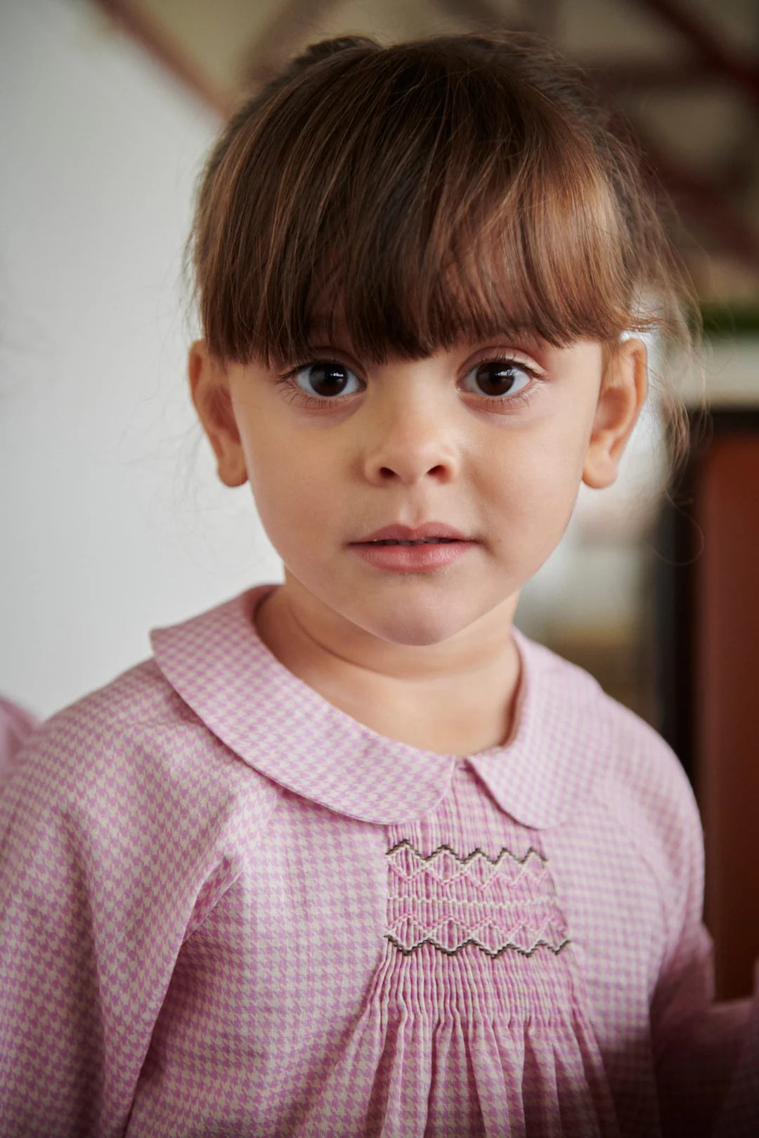 Baby-und Kinderbluse aus reiner Bio-Baumwolle mit Smock „Rose Check“