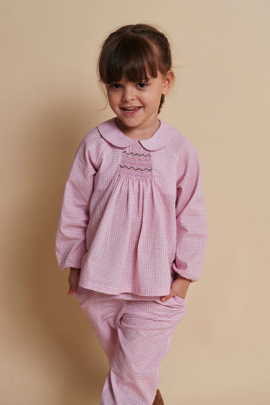 Baby-und Kinderbluse aus reiner Bio-Baumwolle mit Smock „Rose Check“