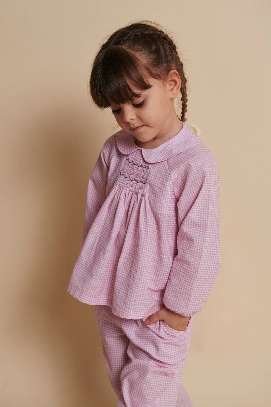 Baby-und Kinderbluse aus reiner Bio-Baumwolle mit Smock „Rose Check“