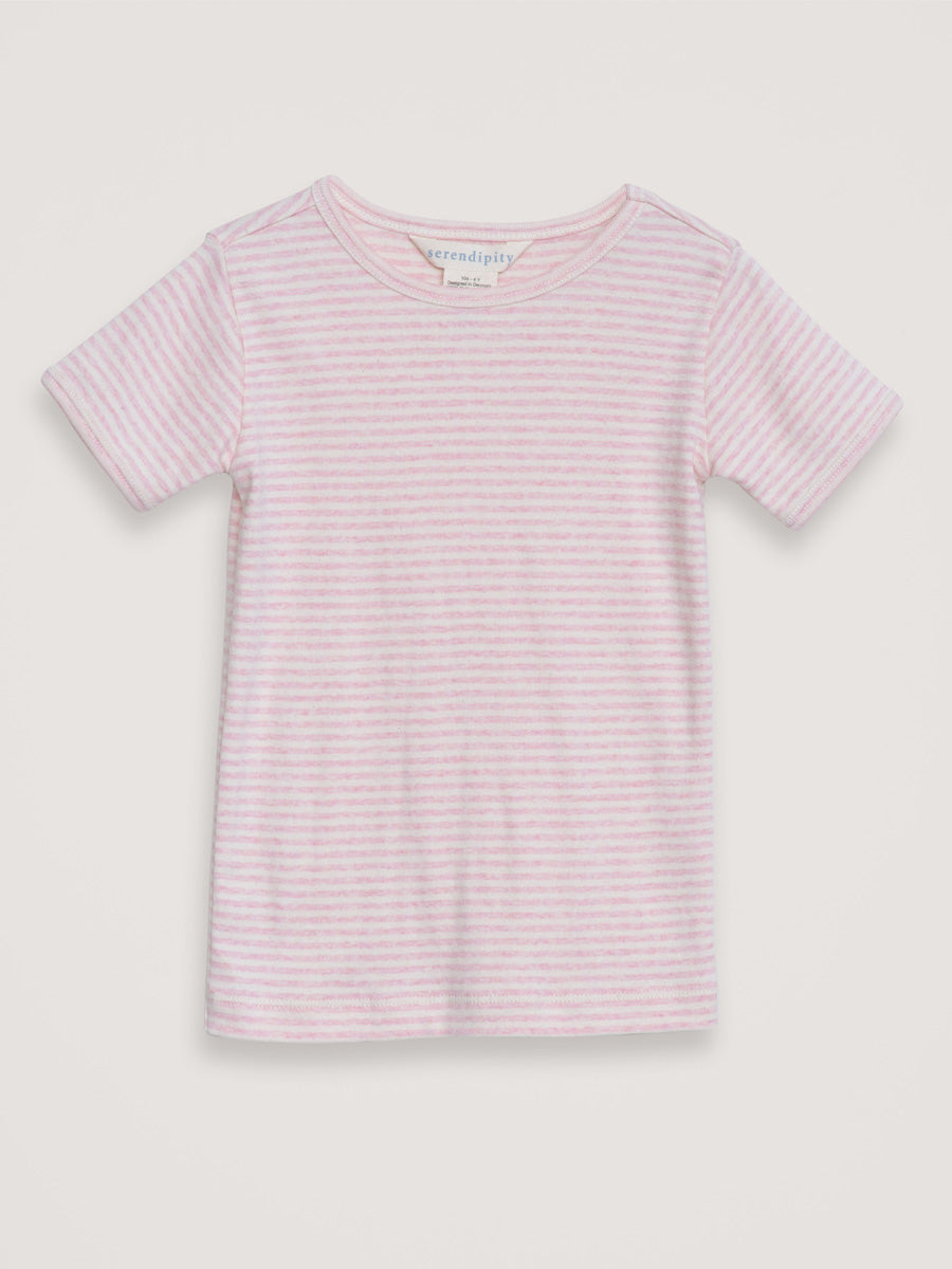 Kinder-T-Shirt aus reiner Bio-Baumwolle geringelt "Rosebud/Ecru"